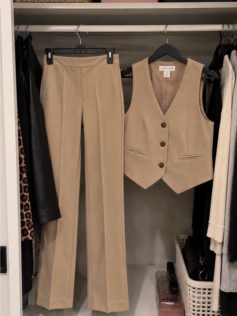 Wool-Blend Tan Tailored Vest & Pants Set